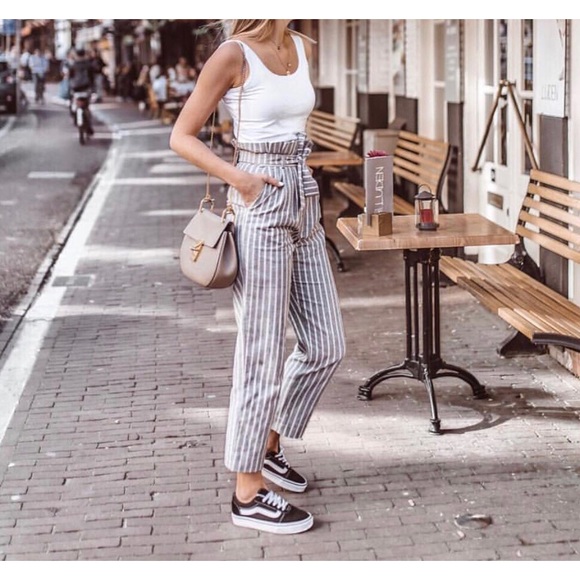 Topshop Pants - Topshop Striped Paperbag Trousers